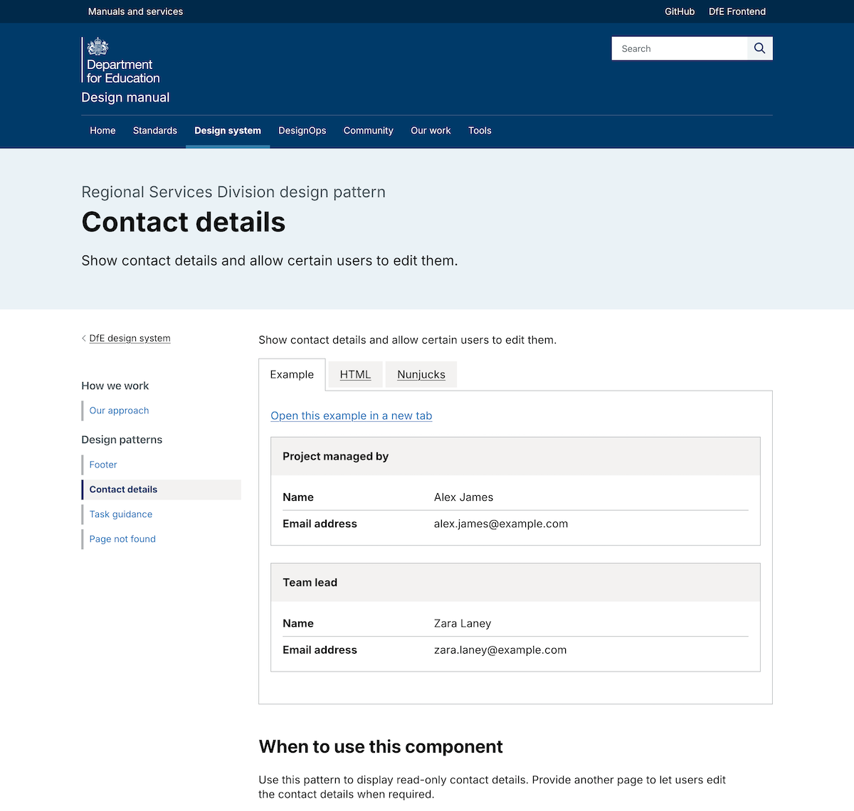 DfE RSD contact details pattern