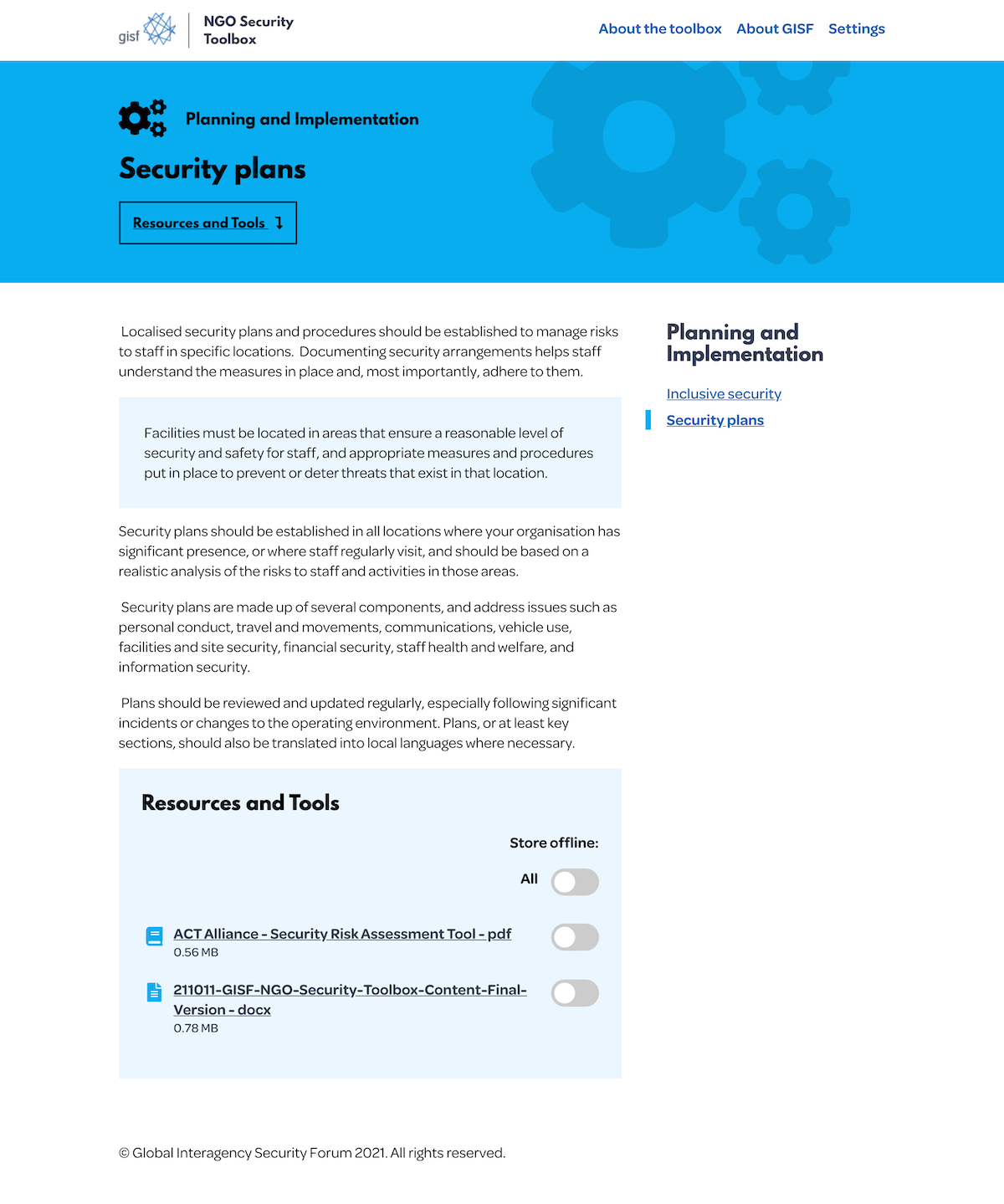 Security plans landing page