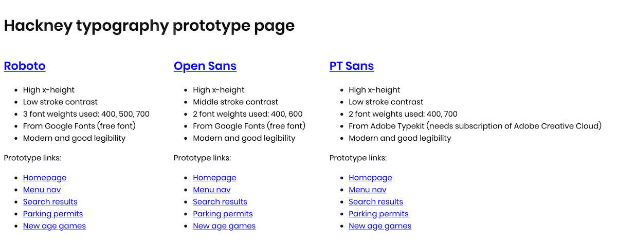 The prototype page on Heroku