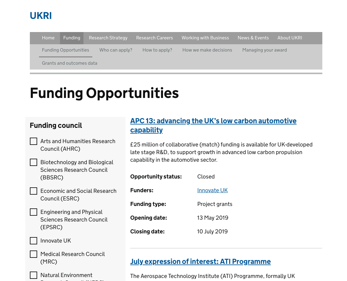 UKRI prototype - funding