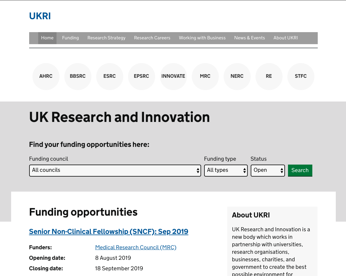 UKRI prototype - home